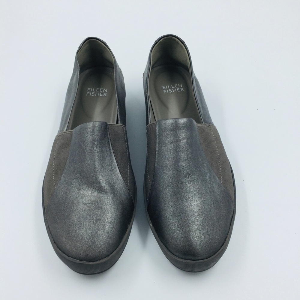 Eileen Fisher Silver Metallic Slip On Sneakers 7.5